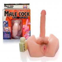 Imagem masturbador hemafrodita pênis e vagina ao lado da embalagem
